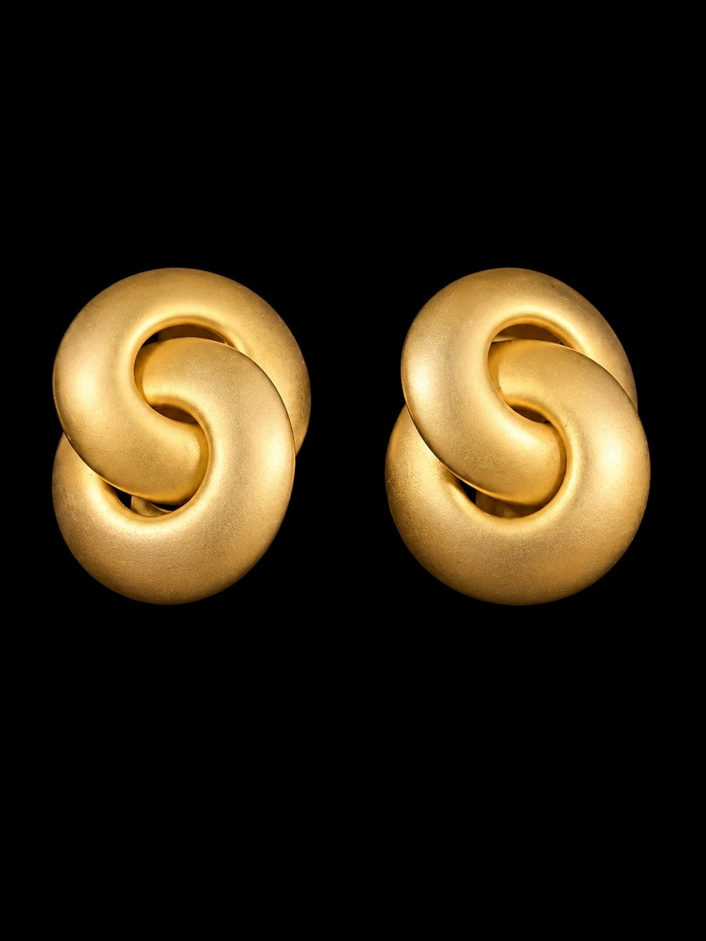 Vintage 1980s Oversized Matte Gold Tone Knot Clip-On Statement Earrings